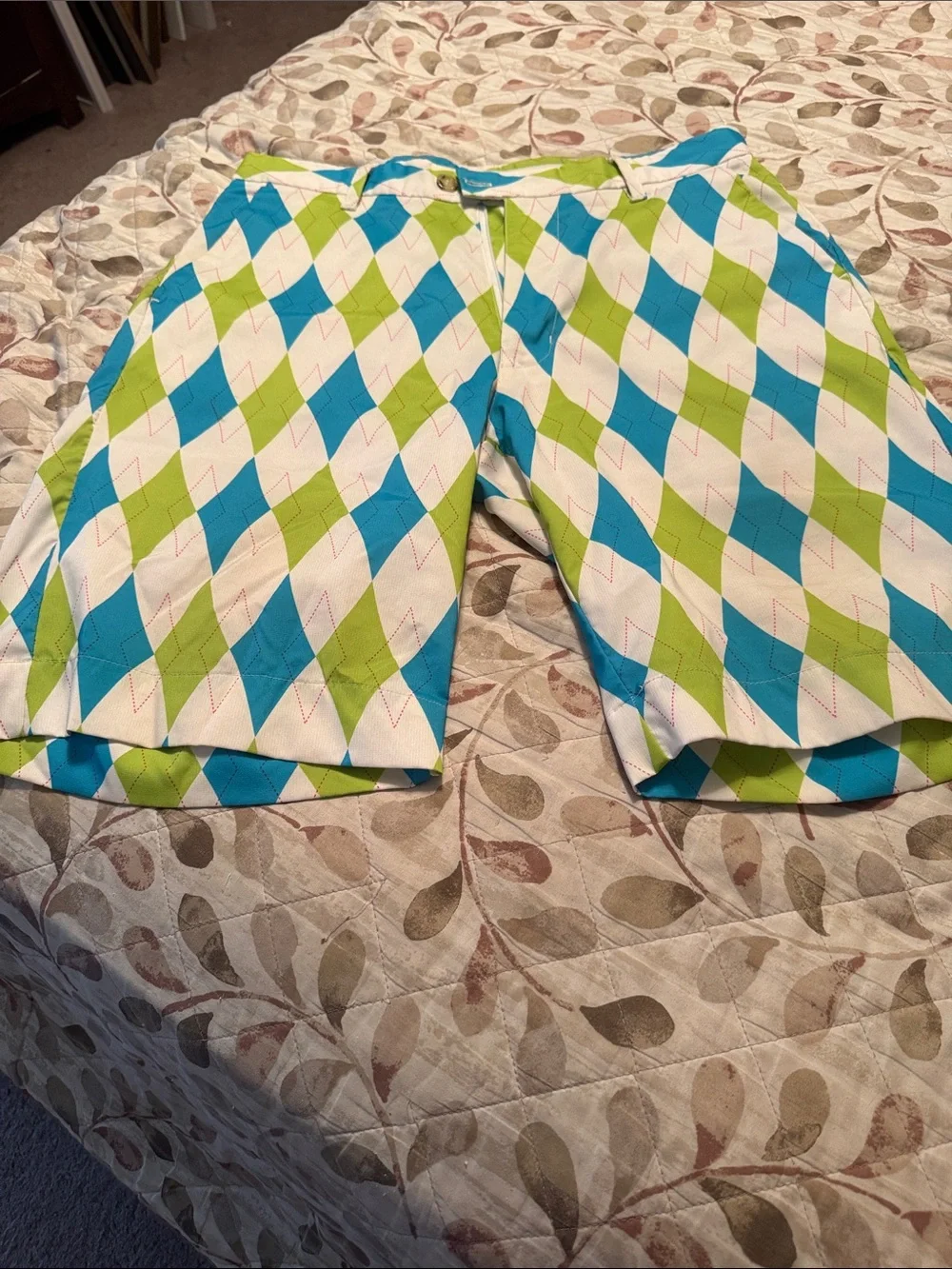 Men's Argyle Golf Shorts - Lime Green & Teal